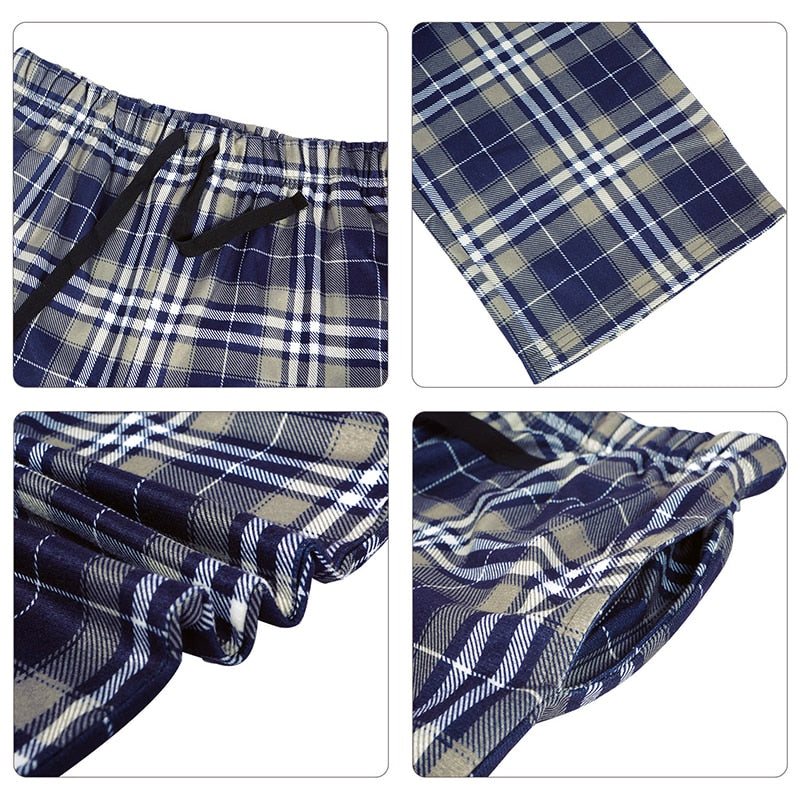 Bonsir Men's Home Pants Cotton Flannel Autumn Winter Warm Sleep Bottoms Male Plus Size Plaid Print Sleepwear Pajama Pants For Men