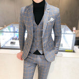 Bonsir Men Dress Blazers Pants Vest 3 Piece Set / Male Wedding New Autumn Business Formal Plaid Suit Luxury Slim Fit Coat Trousers