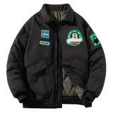 Bonsir Winter Men's Hip Hop Jacket Letters Embroidery Color Block Baseball Coats Couple  Add Cotton Flight Outwear Unisex