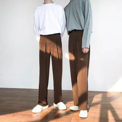 Bonsir Men's Brown Color Straight Pants Slim Fit Korean Style Solid Color Suit Pants Comfortable Fabric High-quality Trousers