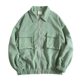 Bonsir Green Gray Beige Corduroy Jacket Men's Fashion Retro Pocket Tooling Jackets Mens Streetwear Loose Hip-hop Bomber Jacket Men