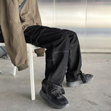 Bonsir Men Jeans Wide Leg Denim Cargo jean pants Loose Straight Baggy Men Jeans hip hop Streetwear Skateboard  Neutral denim Trousers