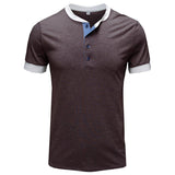 Bonsir Summer Men T-Shirt Henry Collar Cotton Fashion Youth Slim Fit Daily Short Sleeve Sport Golf Casual Color Patchwork Tees