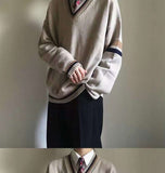 Bonsir Couple's Clothes Autumn Men's Wool Sweater Loose Coats Student Black Color Pullover V-neck Cardigan Cashmere Knitting