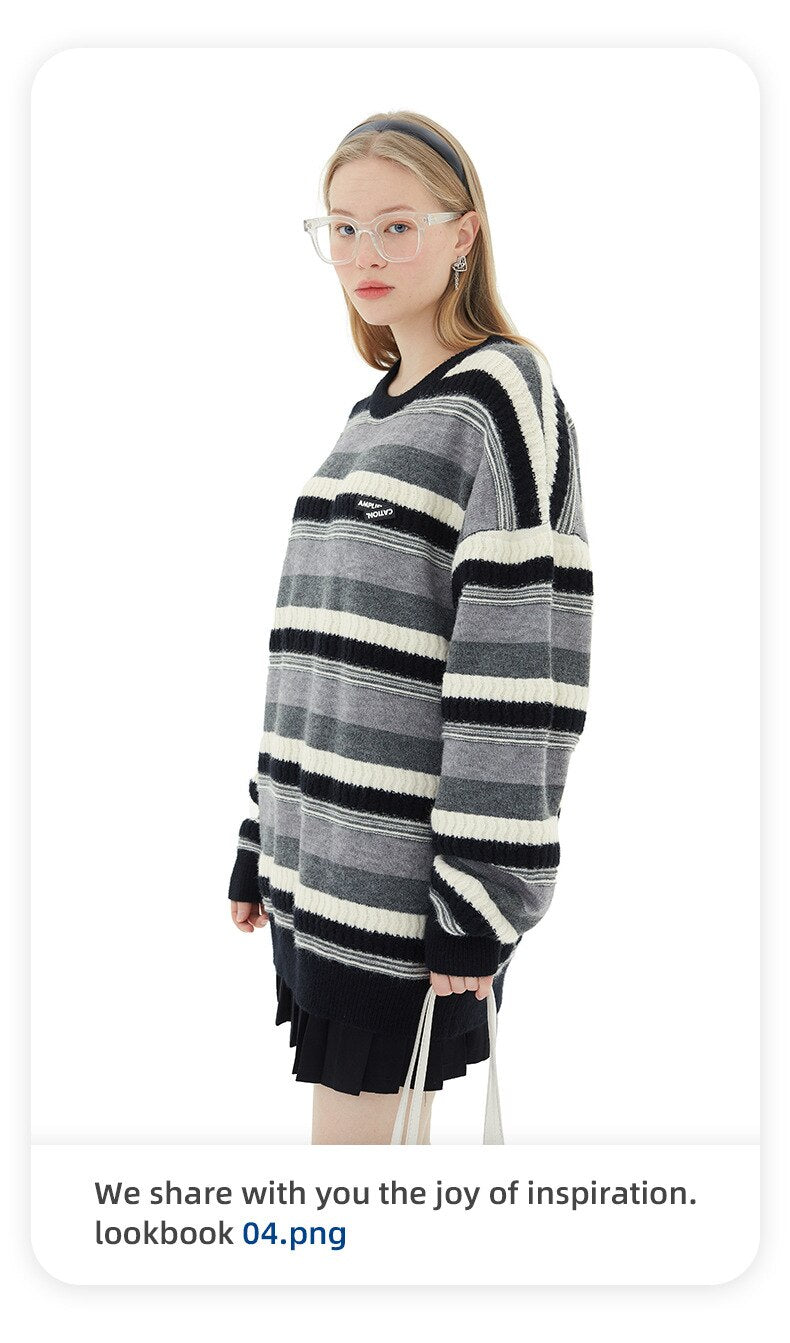 Bonsir Autumn Winter Men Ins Striped Sweater Youth Fashion Campus Casual Student Fresh Couple Unisex Long Sleeve Knitwear Pullover