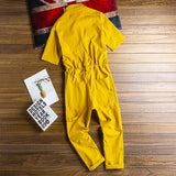 Bonsir Men's short sleeve ankle length jumpsuits Casual loose pockets overalls Coveralls Black Yellow