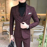 Bonsir Men Dress Blazers Pants Vest 3 Piece Set / Male Wedding New Autumn Business Formal Plaid Suit Luxury Slim Fit Coat Trousers