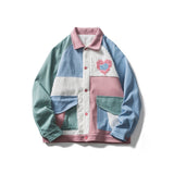 Bonsir W091 Colorful Patchwork Men Jacket Autumn Fashion Brand Campus Student Youth Neutral Style Heart Graphic Embroidery Pocket Coat