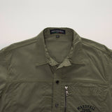 Bonsir Men's Long Sleeve Shirt Lapel Zipper Shirt Cotton Army Outdoor Casual Large Size Army Green Embroidery Shirt Male