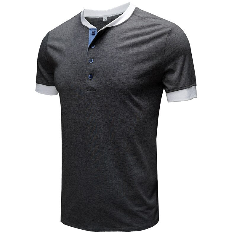 Bonsir Summer Men T-Shirt Henry Collar Cotton Fashion Youth Slim Fit Daily Short Sleeve Sport Golf Casual Color Patchwork Tees