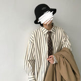 Bonsir Autumn Japanese Retro Lapel Luxury Striped Shirt for Men Casual Long Sleeve Buttons Fashion Retro Korean Clothes Hawaiian Shirt