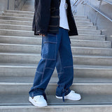 Bonsir Men Jeans Wide Leg Denim Cargo jean pants Loose Straight Baggy Men Jeans hip hop Streetwear Skateboard  Neutral denim Trousers
