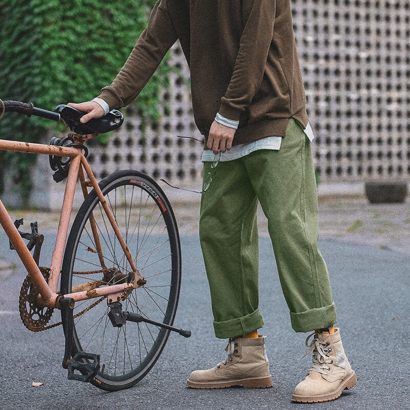 Bonsir Autumn Cotton Casual Pants Men's Fashion Black/Khaki/Green Straight Pants Men Streetwear Loose Hip-hop Cargo Pants Mens Overalls