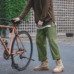 Bonsir Autumn Cotton Casual Pants Men's Fashion Black/Khaki/Green Straight Pants Men Streetwear Loose Hip-hop Cargo Pants Mens Overalls