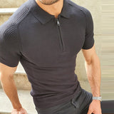 Bonsir Vintage Striped Print Mens Polo Shirt Summer Short Sleeve Knitted T Shirts Casual Turn-down Collar Zipper Tops For Men Clothing