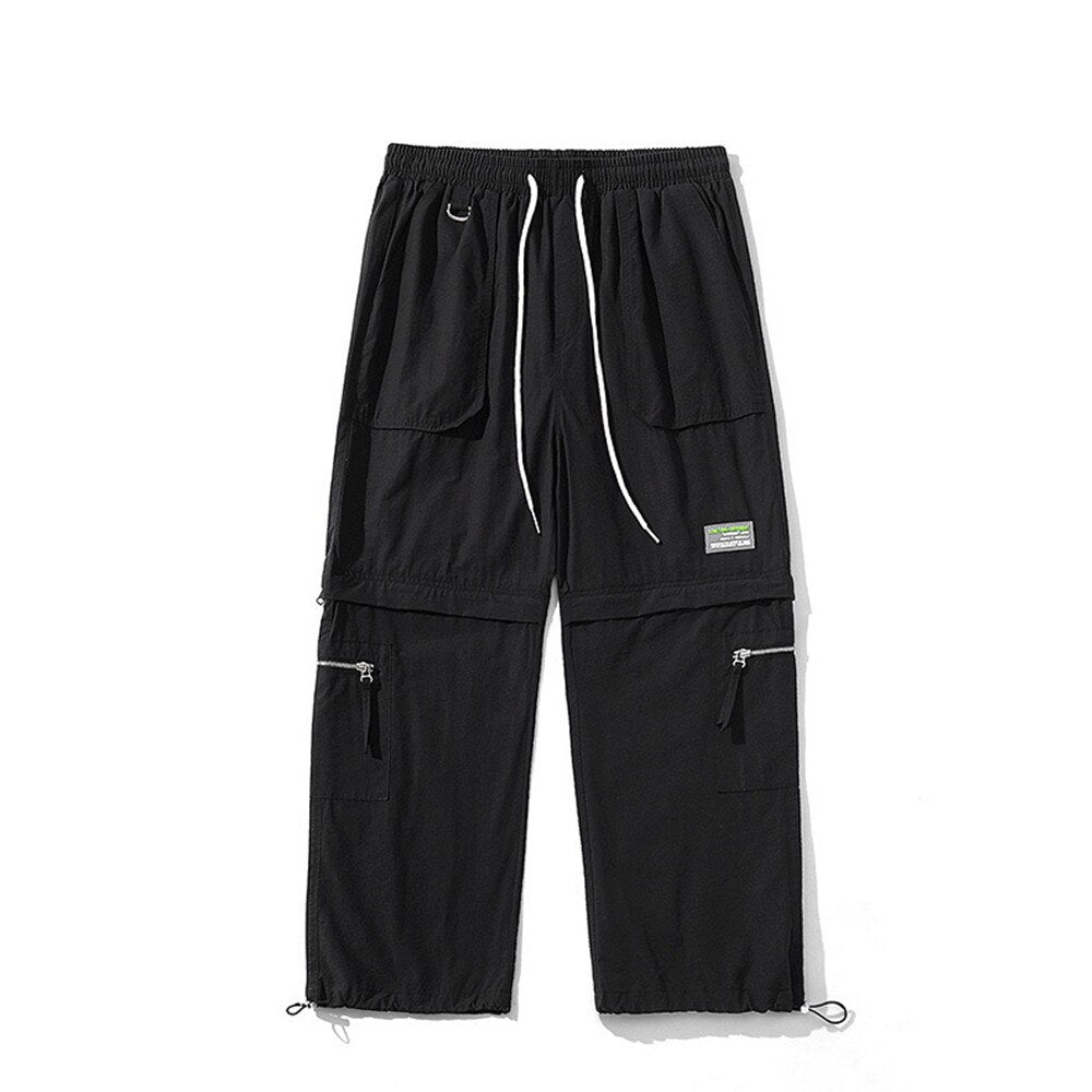 Bonsir Casual Pants Men's  Spring Trousers Japanese Loose Straight Out of Leg Cuff Functional Cargo Pants Zipper Unloading Shorts