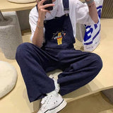 Bonsir Men's Retro Casual Pants Corduroy College Style Overalls Loose Brown/navy Color Work Trousers Salopettes Romper Jumpsuit