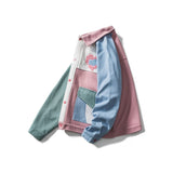 Bonsir W091 Colorful Patchwork Men Jacket Autumn Fashion Brand Campus Student Youth Neutral Style Heart Graphic Embroidery Pocket Coat