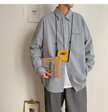 Bonsir Simple Design Solid Colors Long Sleeve Shirts Korean Fashion Mandarin Collar 100% White Black Shirt Soft Comfort  pocket