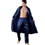 Bonsir Two-Piece Home Silk Robe Pants Pajama Set or Bathrobe Shorts Sets 7XL-M Long Sleeve Sleepwear for Men Kimono Soft Cozy Bath Gown