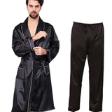 Bonsir Two-Piece Home Silk Robe Pants Pajama Set or Bathrobe Shorts Sets 7XL-M Long Sleeve Sleepwear for Men Kimono Soft Cozy Bath Gown