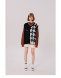 Bonsir Japanese Loose Couple Patchwork Argyle Sweater Vest Men's New Autumn Fashion Harajuku Letter Embroidery Man Pullover Vest