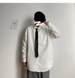 Bonsir Simple Design Solid Colors Long Sleeve Shirts Korean Fashion Mandarin Collar 100% White Black Shirt Soft Comfort  pocket