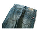 Bonsir Man's Pants Washed High Quality Trend Vintage Stripe Mid-Waist Zipper Casual Male Brand Clothing Long Straight Trousers Blue