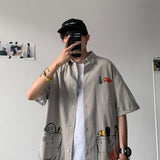 Bonsir Short sleeve work shirt men's Korean version trend handsome shirt coat very fairy coat ruffian handsome loose chemise homme