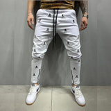 Bonsir Men's New Jogging White Tactical Pants Harajuku Skull Embroidery Skinny Casual Trousers Man Hip Hop Feet Zip Up Track Pants 바지