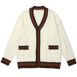 Bonsir Vintage Spliced Color Cardigan Knitted Sweater Men Harajuku Hip Hop Streetwear Loose Woman Casual Return Cardigan Sweater Coats