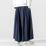 Bonsir Super Loose Cotton Linen Pants Mens Straight Casual Wide Leg Pants Autumn Winter Japanese Big Size Elastic Waist Trousers