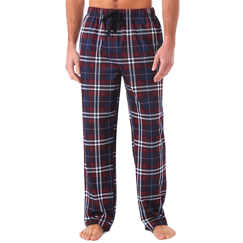 Bonsir Men's Home Pants Cotton Flannel Autumn Winter Warm Sleep Bottoms Male Plus Size Plaid Print Sleepwear Pajama Pants For Men