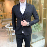 Bonsir Men Dress Blazers Pants Vest 3 Piece Set / Male Wedding New Autumn Business Formal Plaid Suit Luxury Slim Fit Coat Trousers