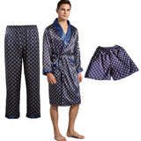 Bonsir 3 PCS Robe Pants Pajama Set 4XL 3XL Men Bathrobe Shorts Suit Silk Sleepwear for Men Kimono Home Soft Cozy Long-sleeved Bath Gown