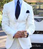Bonsir Custom MAde Groomsmen Peak Lapel Groom Tuxedos White Men Suits One Button Wedding Best Man Blazer (Jacket+Pants+Tie+Vest) C91