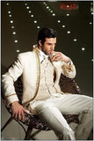 Bonsir Custom MAde Groomsmen Peak Lapel Groom Tuxedos White Men Suits One Button Wedding Best Man Blazer (Jacket+Pants+Tie+Vest) C91