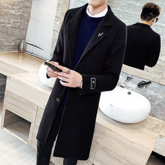 Autumn Winter Long Solid Color Windbreaker Coat New Men Woolen Coat s Plus Size 5XL Men's Slim Fashion Windbreaker Jacket