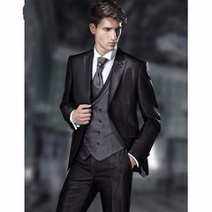 Bonsir New Arrival Groomsmen Peak Lapel Groom Tuxedos Shiny Black Men Suits Wedding Best Man Blazer (Jacket+Pants+Tie+Vest) B983