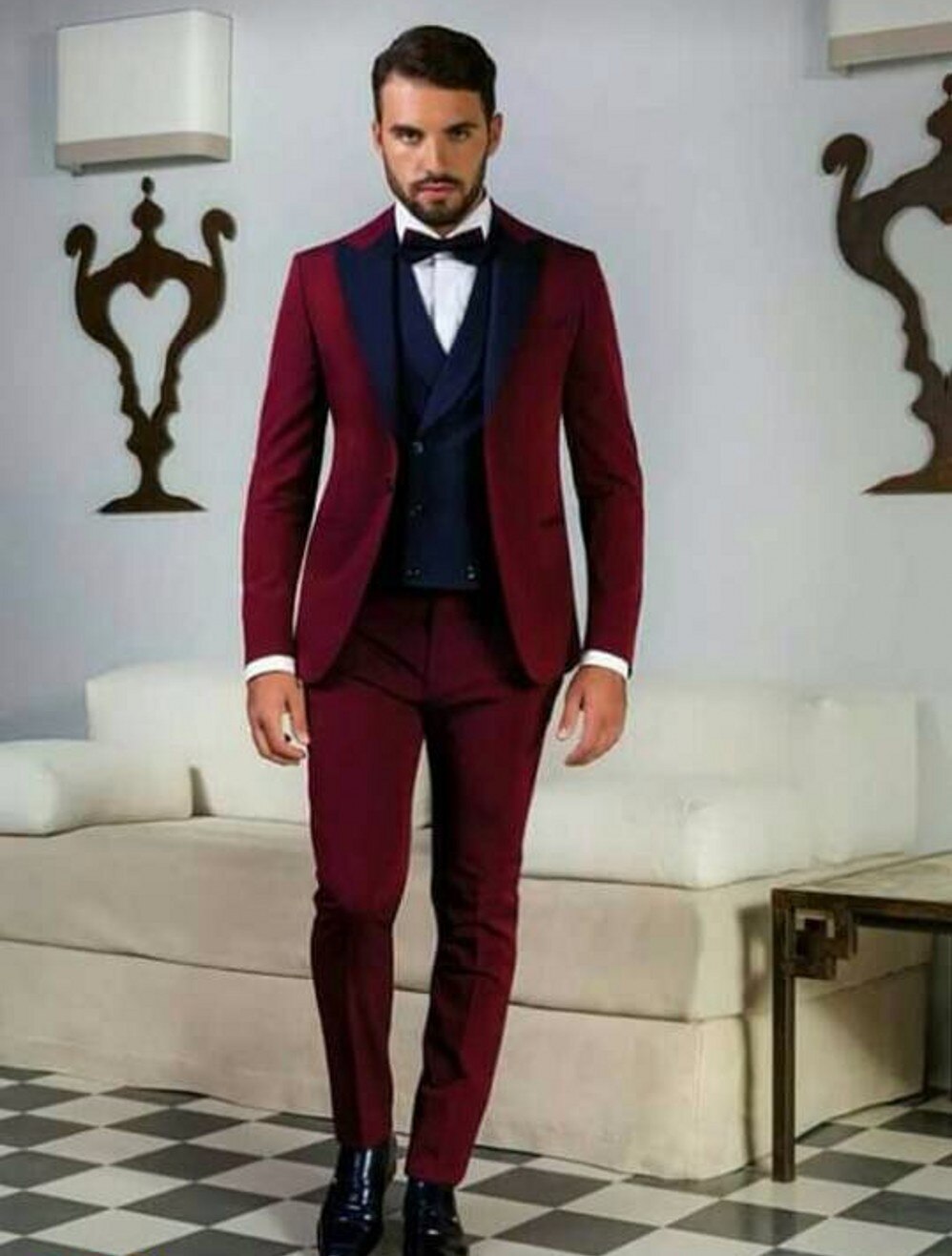 Bonsir Custom Made Groomsmen Champagne Groom Tuxedos Notch Lapel Men Suits Wedding Best Man Blazer ( Jacket+Pants Tie+Vest ) C418