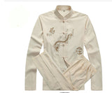 Bonsir Chinese Men Cotton Kung Fu Suit Embroidery  Wu Shu Uniform Tai Chi Clothing Short Sleeve Shirt+Pant M L XL XXL XXXL MS013