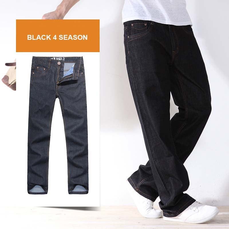 Bonsir 4 Season Men Fashion Jeans Pants Straight Loose Baggy Harem Denim Pants Casual Cotton Trousers Wide Leg Blue Plus Size 28-48