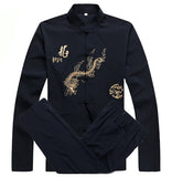 Bonsir Chinese Men Cotton Kung Fu Suit Embroidery  Wu Shu Uniform Tai Chi Clothing Short Sleeve Shirt+Pant M L XL XXL XXXL MS013