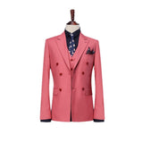 Bonsir Double-Breasted Groomsmen Peak Lapel Groom Tuxedos Coral Men Suits Wedding Best Man Blazer (Jacket+Pants+Tie+Vest) B957