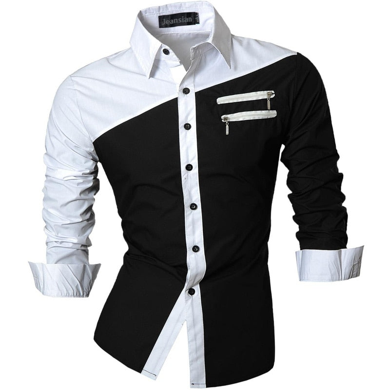 Bonsir Jeansian Men's Casual Dress Shirts Fashion Desinger Stylish Long Sleeve Slim Fit 8371 Black2