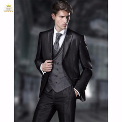 Bonsir New Arrival Groomsmen Peak Lapel Groom Tuxedos Shiny Black Men Suits Wedding Best Man Blazer (Jacket+Pants+Tie+Vest) B983