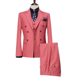 Bonsir Double-Breasted Groomsmen Peak Lapel Groom Tuxedos Coral Men Suits Wedding Best Man Blazer (Jacket+Pants+Tie+Vest) B957