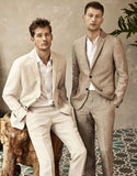 Bonsir Tailor Khaki Linen Summer Beach Mens Suit Groom Tuxedos Groomsmen Wedding Blazer Suits For Men Stylish 2pieces (Jacket+Pants)