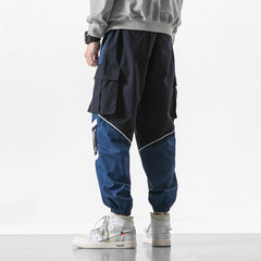 Bonsir Patchwork Cargo Harem Pant Men Hip Hop Pockets Casual Jogger Trousers Elastic Waist Mens Harajuku Streetwear Pants Trousers