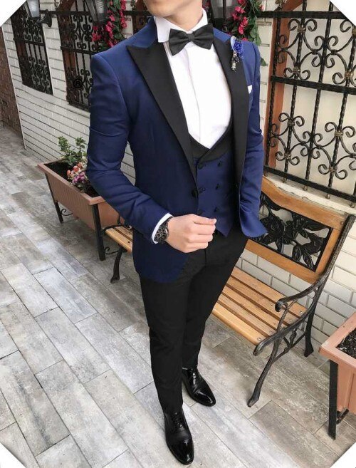 Bonsir Custom Made Groomsmen Sky Blue Groom Tuxedos Notch Lapel Men Suits Wedding Best Man Blazer ( Jacket+Pants+Vest+Tie ) C450